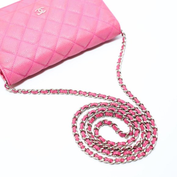 Authentic CHANEL Classic Pink Caviar Leather Wallet on Chain Crossbody Bag Purse - Picture 9 of 15